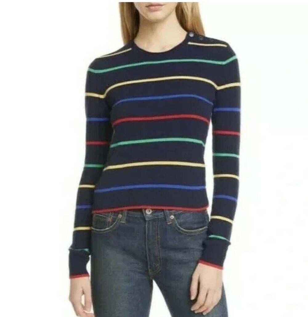 Polo Ralph Lauren Navy Multicolor Striped Cashmere Sweater Size M NEW!